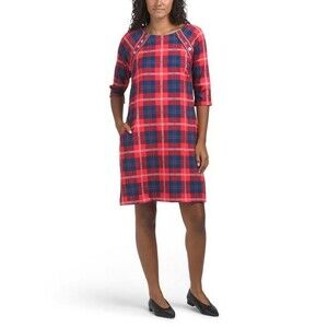 Gretchen Scott womens Red Middleton Plaid 3/4 Sleeve Preppy Town Dress size XS